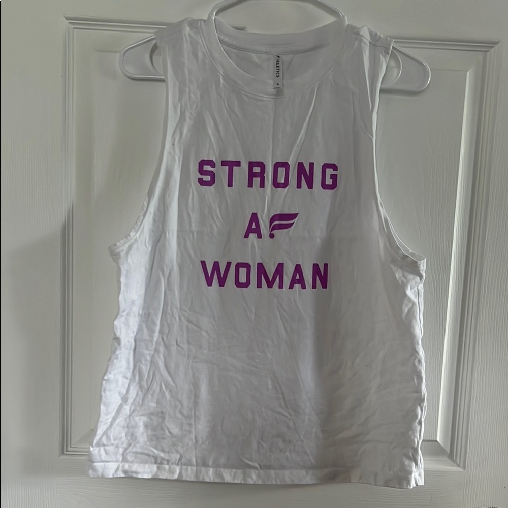 Fabletics White Sleeveless Top with Pink Print